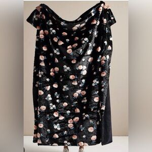 Anthropologie Black Floral Throw Blanket
